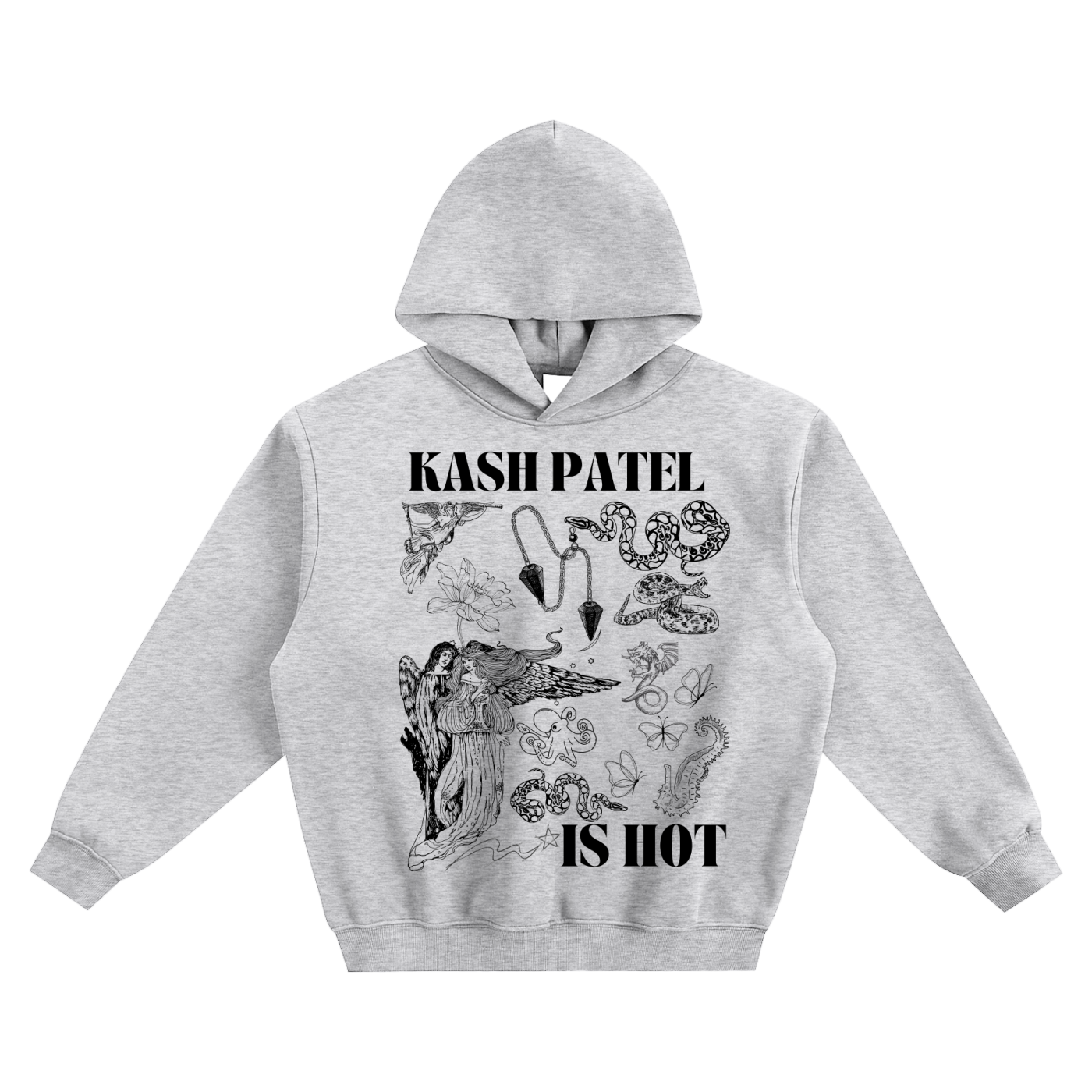 kash patel is hot boxy streetwear hoodie with illustration graphic art