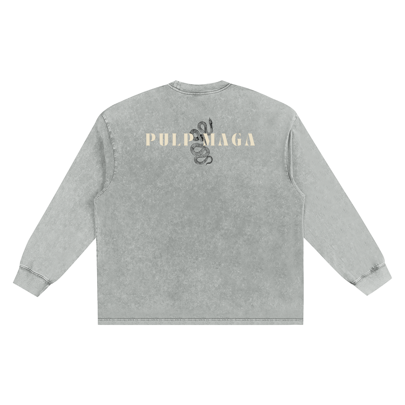 washed gray long sleeve shirt with pulp maga year of the snake logo