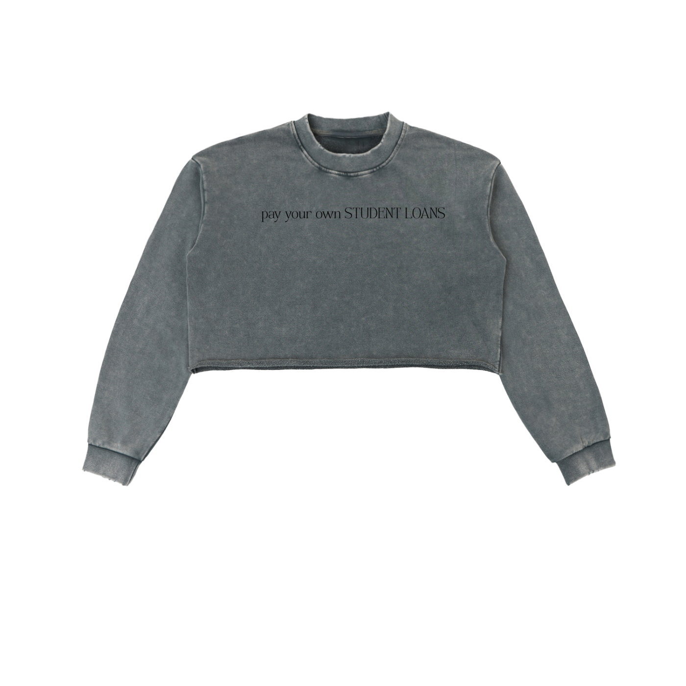 womens washed black cropped streetwear political top with pay your own student loans text
