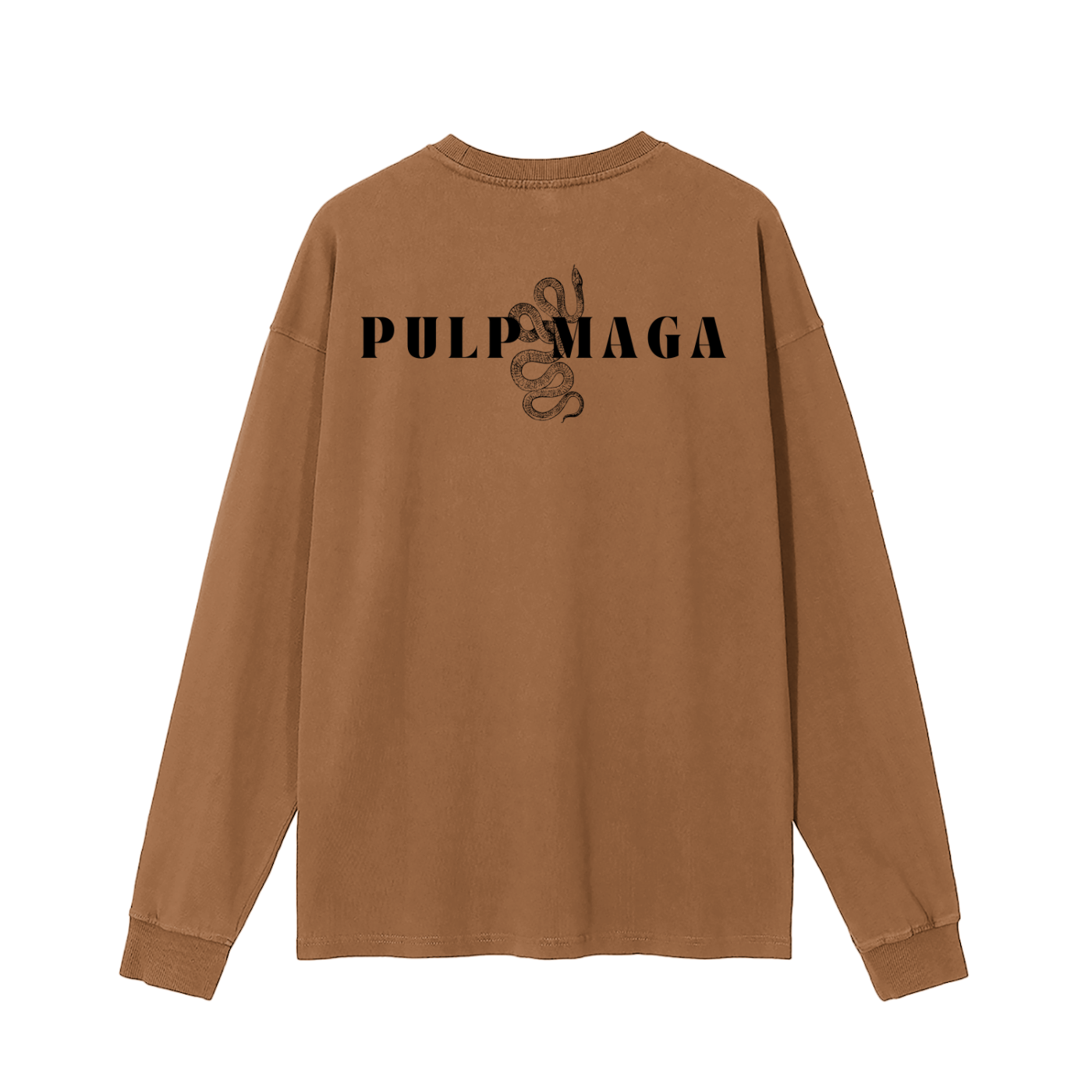 streetwear earth tone brown maga shirt with fear of god aesthetic with large black pulp maga logo
