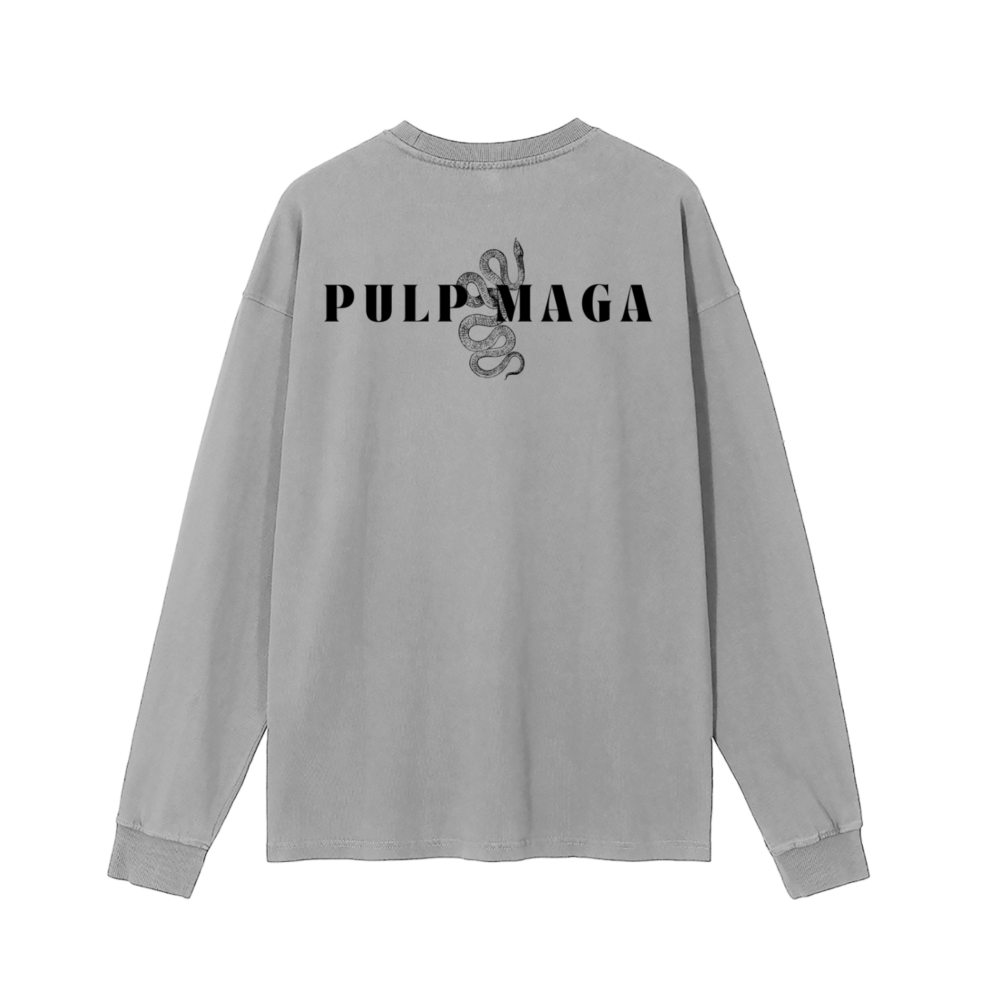 washed gray oversized modern long sleeve with bold pulp maga logo for gen z republicans