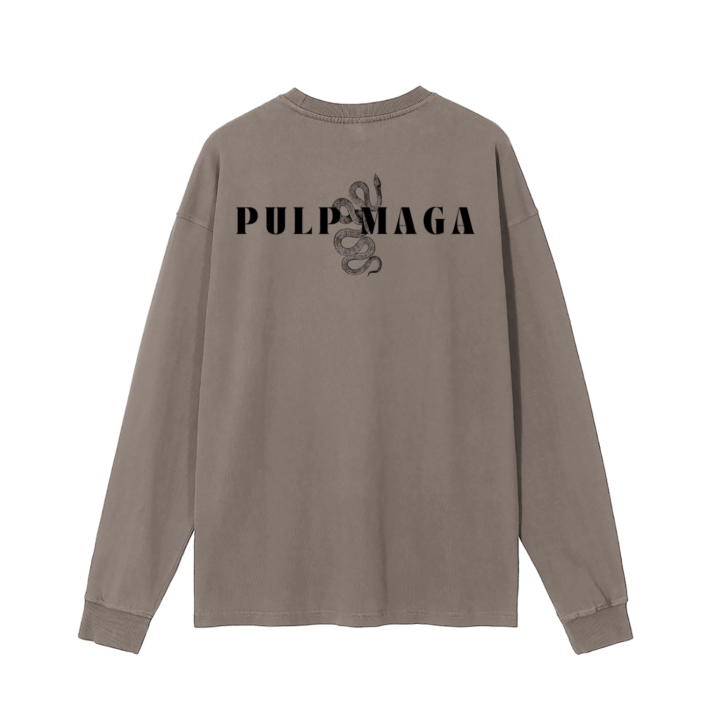 muted brown streetwear tee for pulp maga with snake graphic