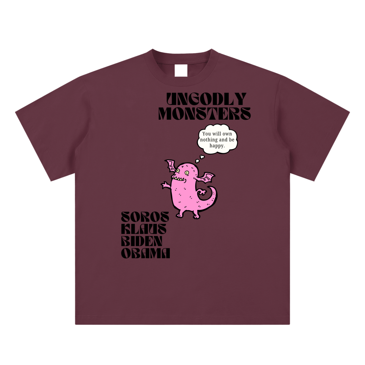 Plum purple oversized tee with Ungodly Monster pink graphic