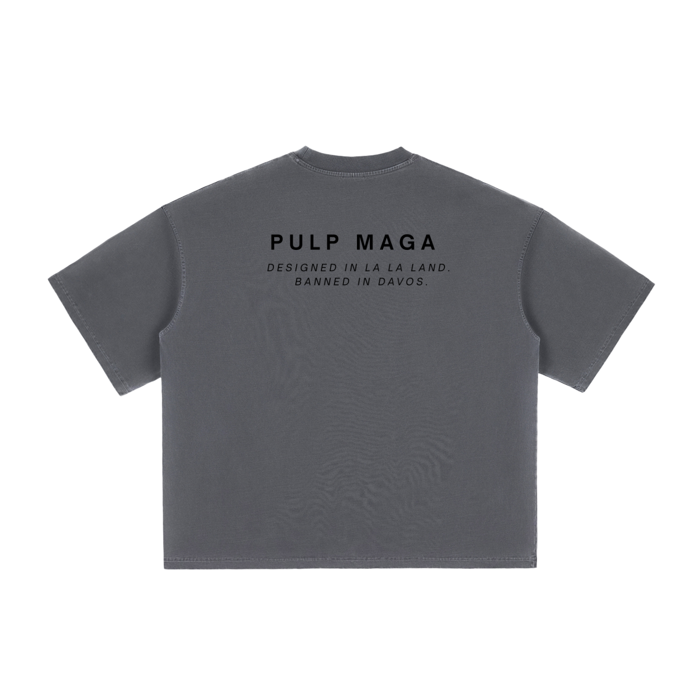 washed gray right wing t-shirt in luxury cotton and modern fit and text 'pulp maga'