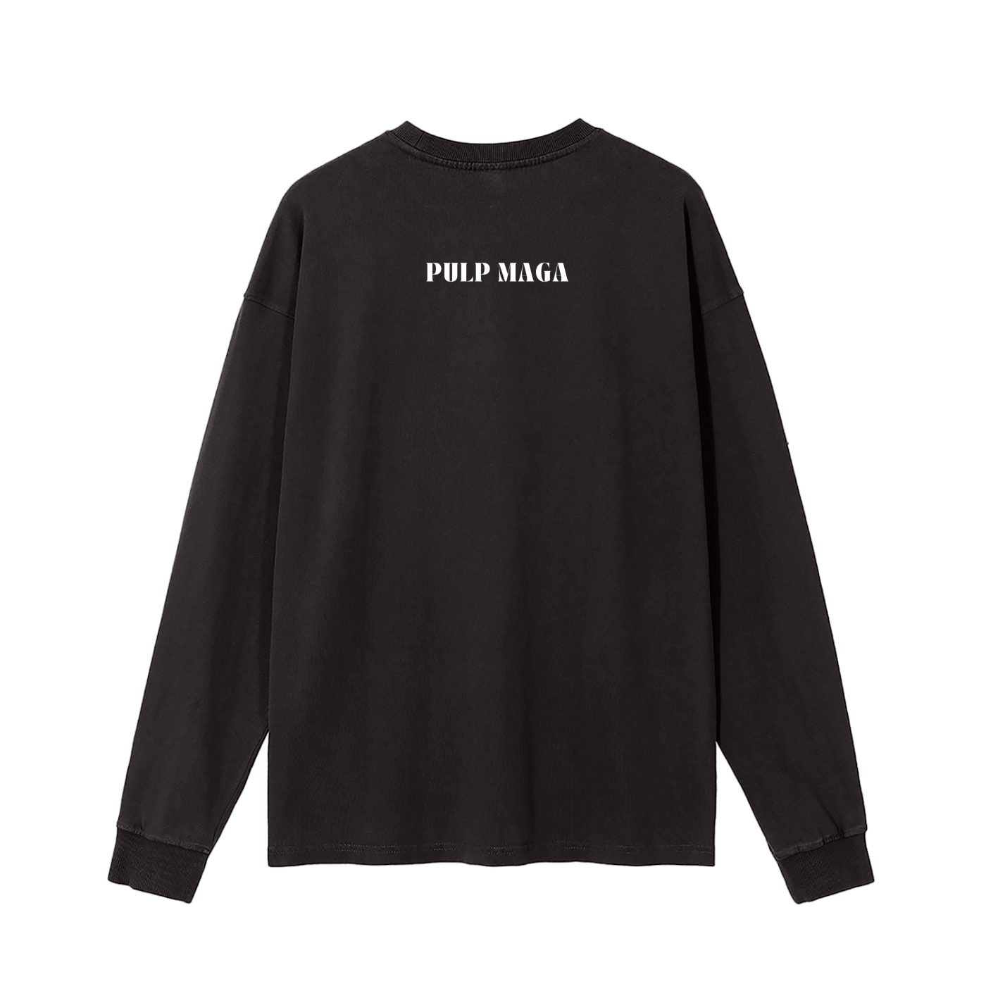 long sleeve black oversize political t-shirt with minimal maga logo