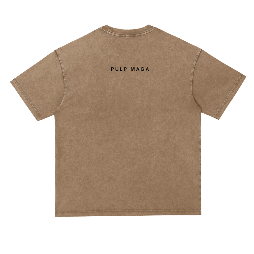 Back of coffee PULP MAGA streetwear tee – vintage acid wash conservative fashion
