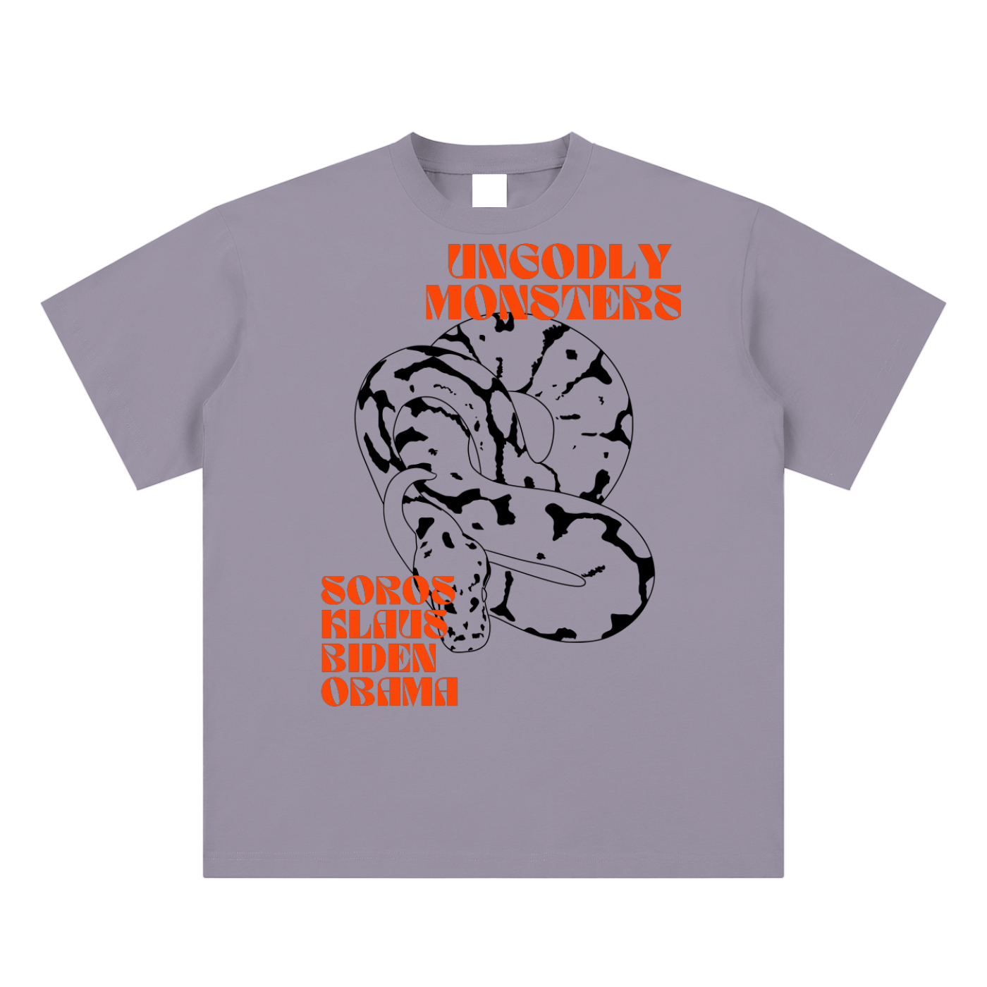 purple t-shirt with political satire message