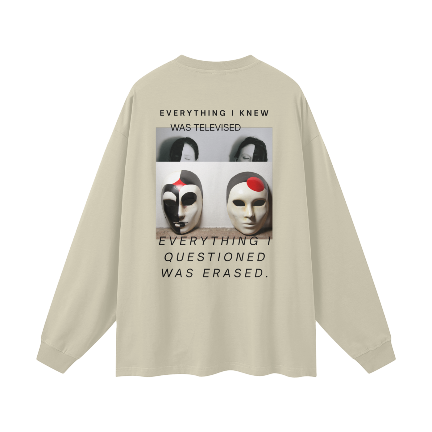Sand colored heavyweight streetwear shirt – anti-censorship artwork with vintage distortion print