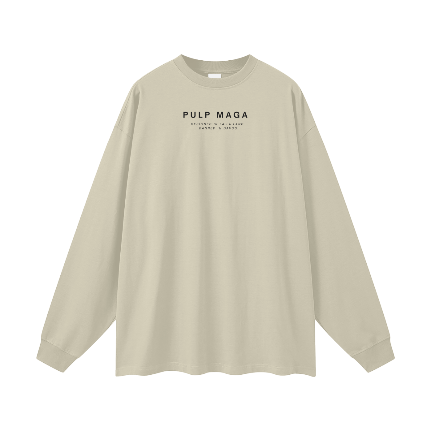 front of sand color long sleeve tee – clean and minimal aesthetic from PULP MAGA
