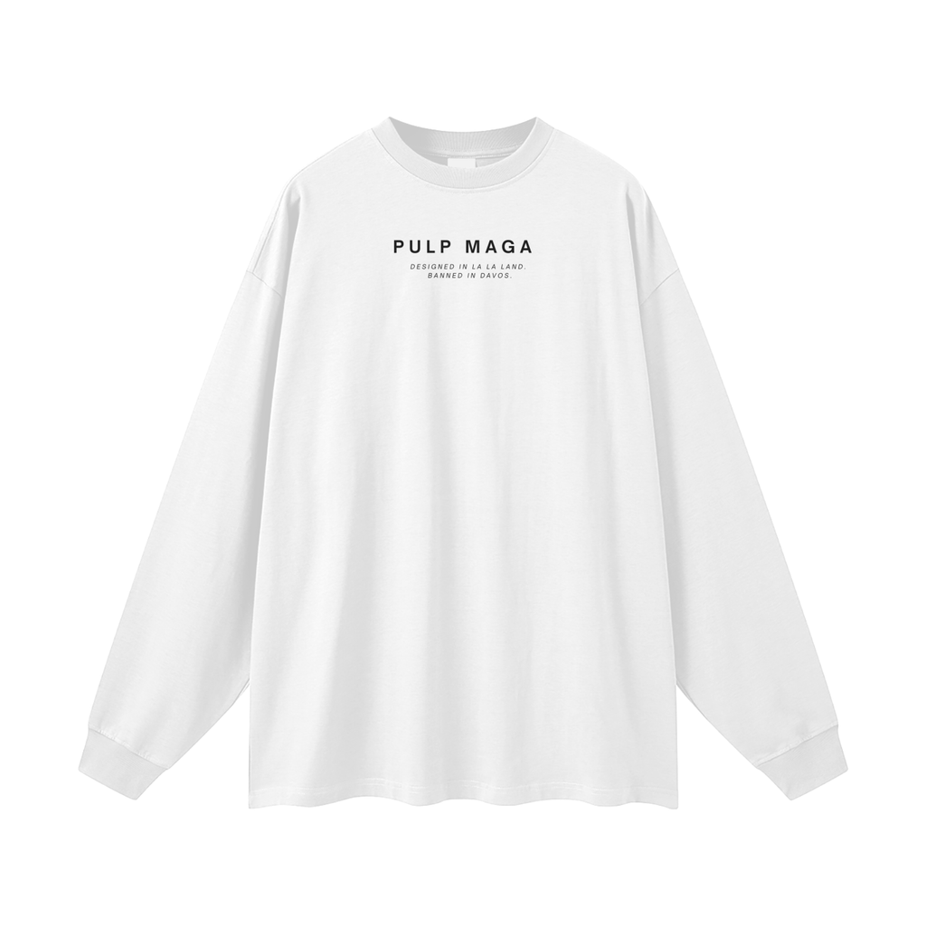 white long sleeve cotton shirt – minimalist branding, unisex oversized fit