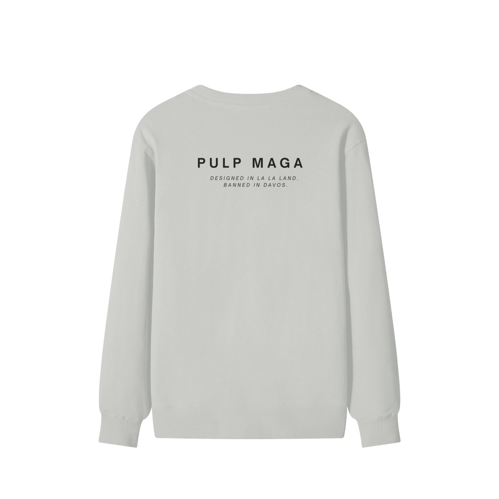 Back of bone white cotton crewneck – structured fleece, clean back panel