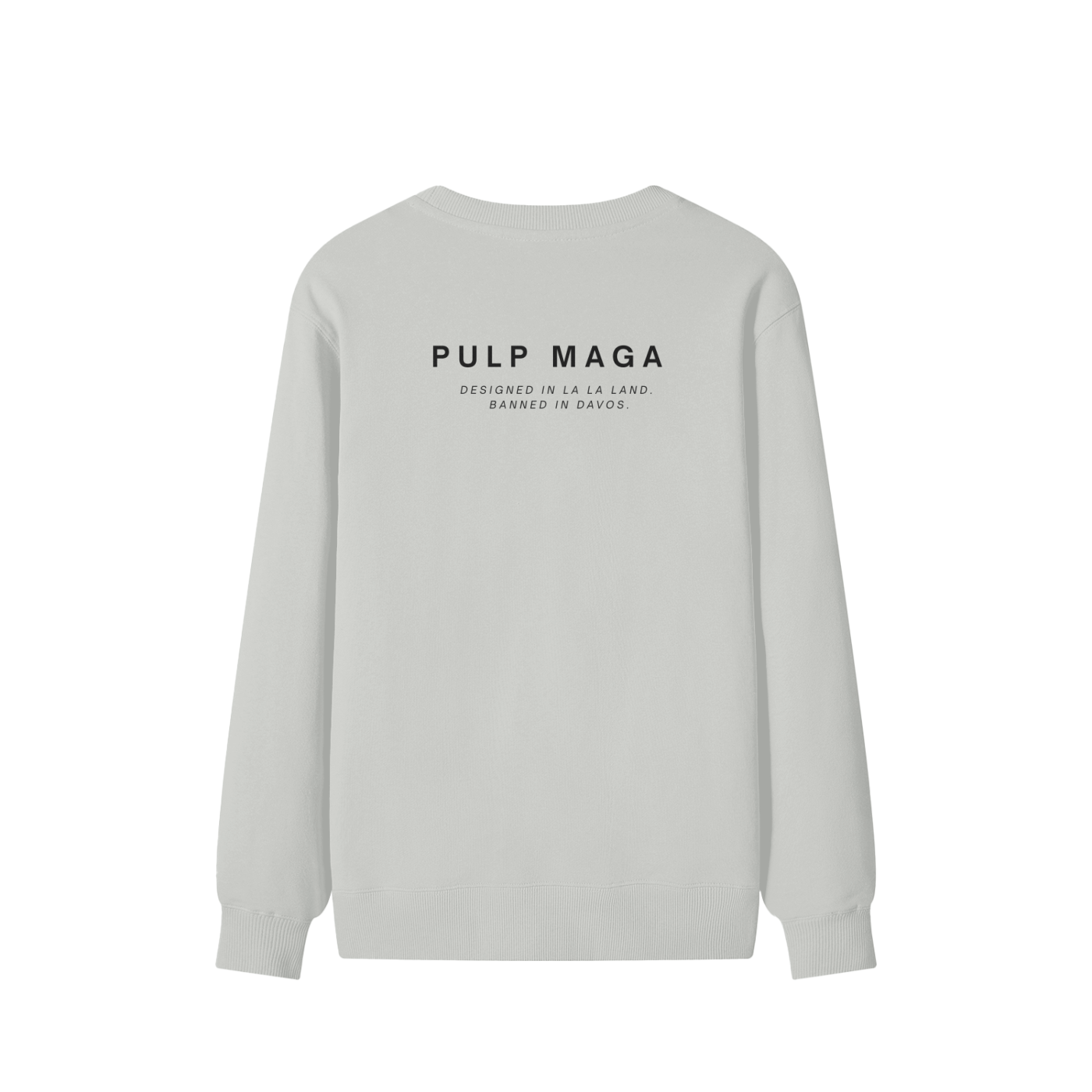 Back of bone white cotton crewneck – structured fleece, clean back panel