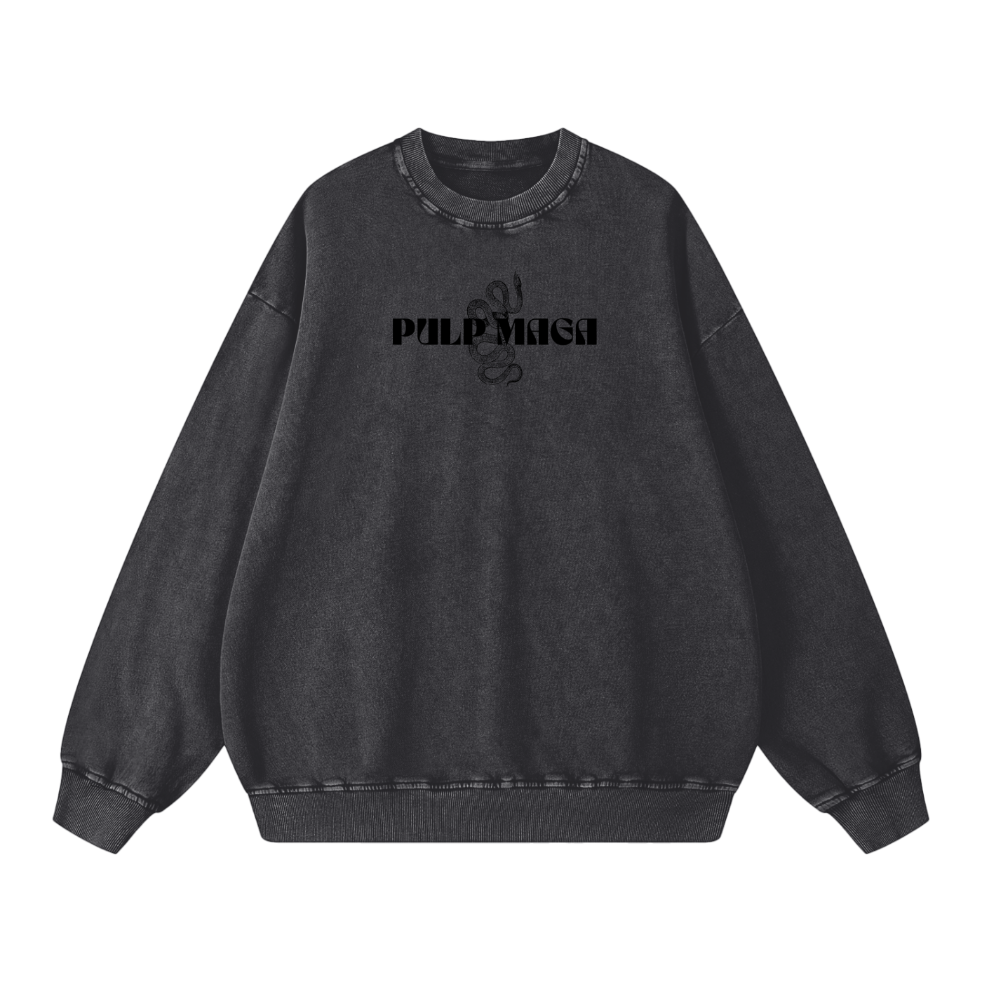 washed black baggy streetwear sweatshirt with maga lovers logo in black