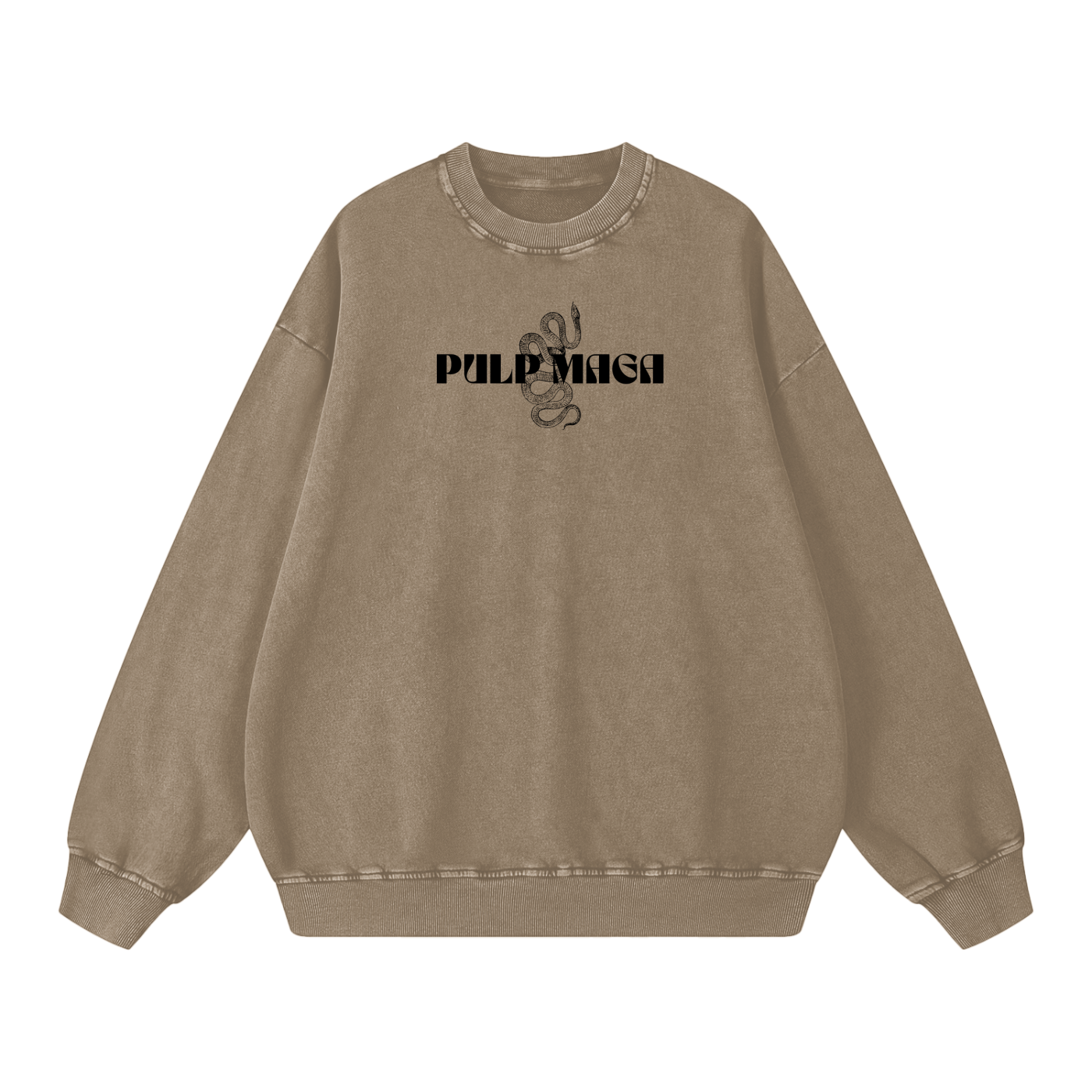 brown gray oversized sweatshirt with gen z aesthetic pulp maga logo