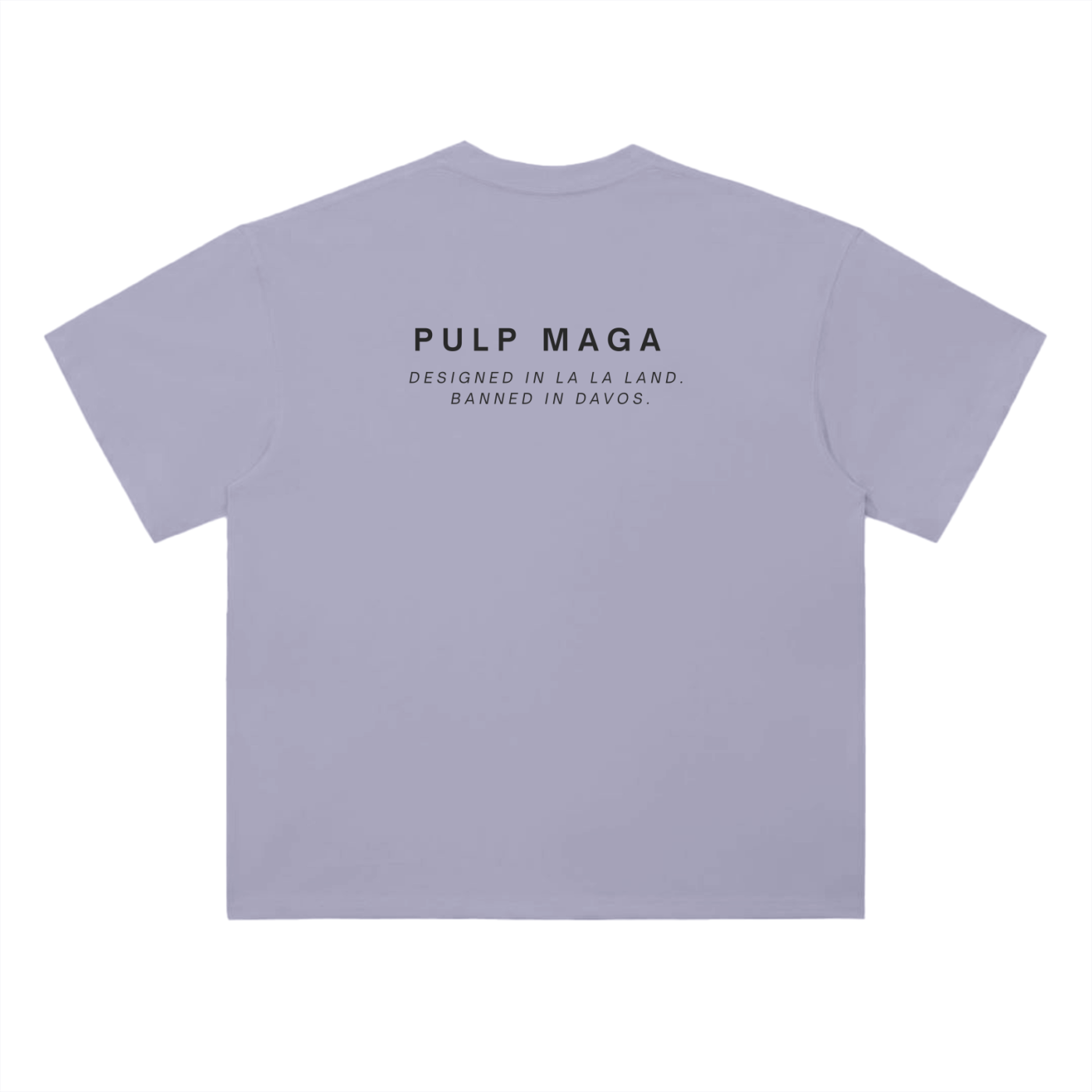 lilac politics t-shirt with minimal pulp maga text